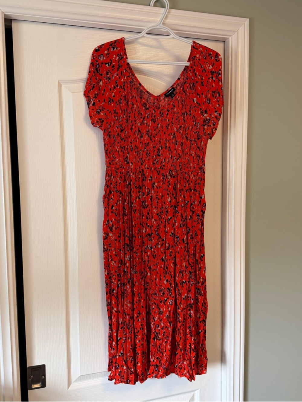 Orange/Red (coral) Floral Short-Sleeve Midi Dress